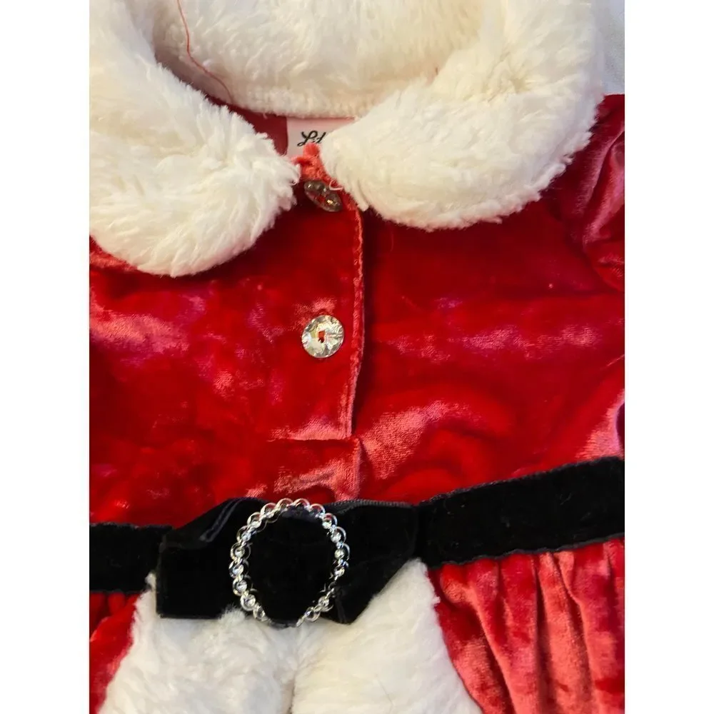Little Lass Christmas Santa Dress Red Velour 6/9‎ nwot